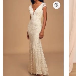 New: Lulus Icing on the Cake White Lace Short Sleeve Wedding Dress Size Medium